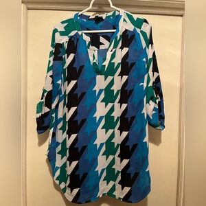 Worthington Geometric Tunic - Blue, Black, White, Green